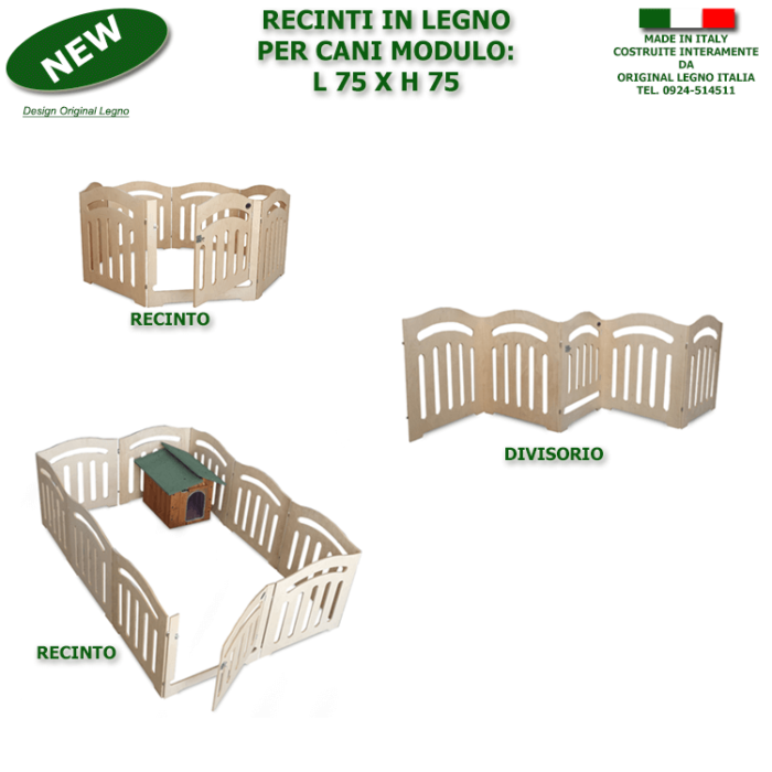 Recinto e Divisorio in Legno per Cani 75 x 120